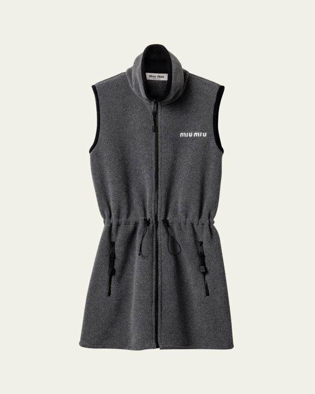 Fleece Zip-Up Drawcord Mini Dress